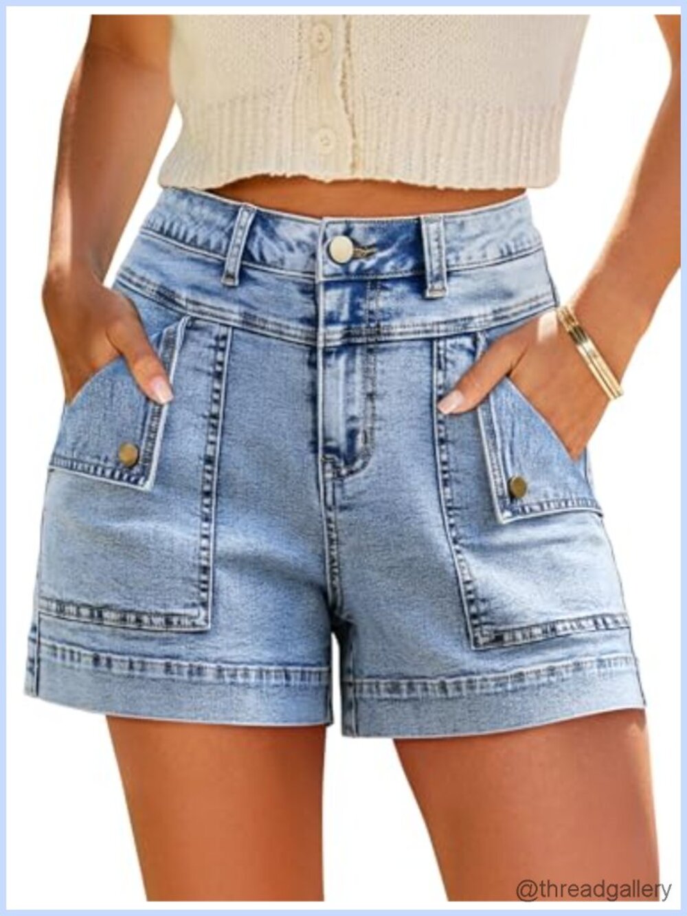 Eddoyee Women's Cargo Jean Shorts High Waist Stretchy Denim Wide Leg Casual